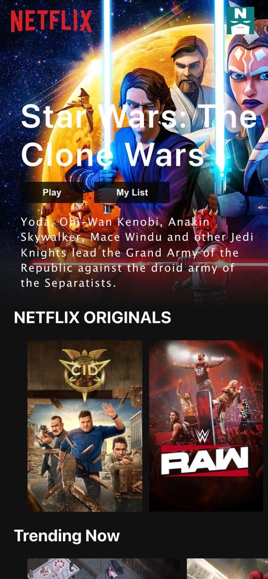 Netflix UI on mobile